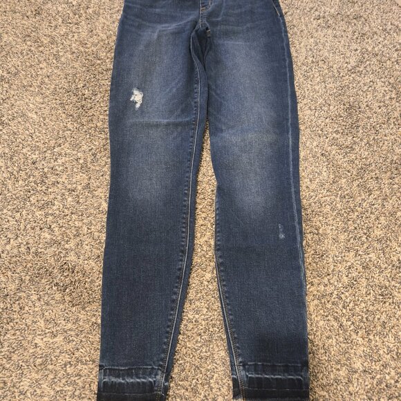 Spanx Distressed Ankle Skinny Pull On Jeans Dark Blue S - Picture 2 of 5